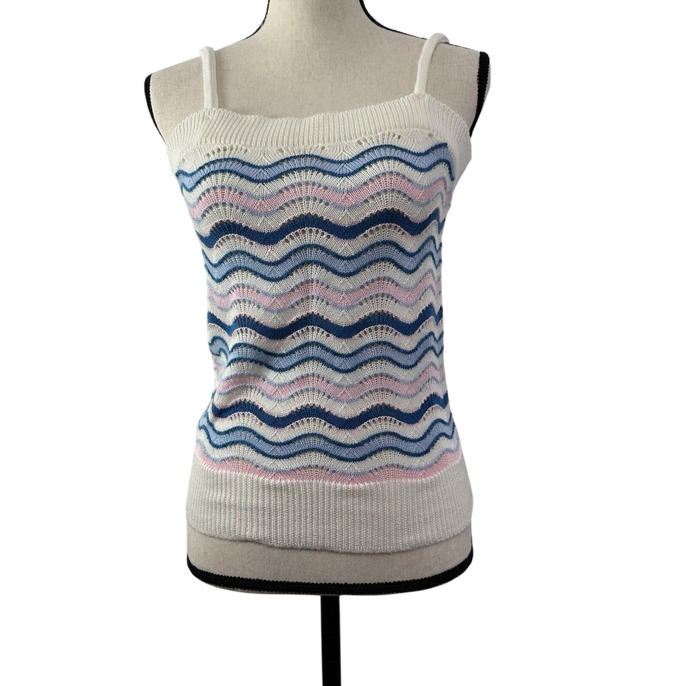 Jolie Knitwear Halter Sweater Women's Small Wavy Stripe Pullover Top 70s Vintage